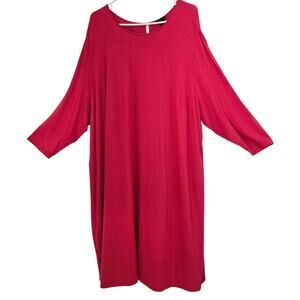 J. Jill Wearever 3X Red Jersey Knit 3/4 Sleeve Midi Dress Flowy Travel Minimal